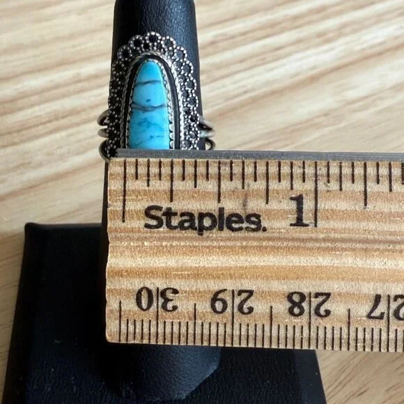 Vintage Turquoise Beau Sterling Silver Filigree Cabochon Bezel Ring Size 5 Adjus - Picture 9 of 9